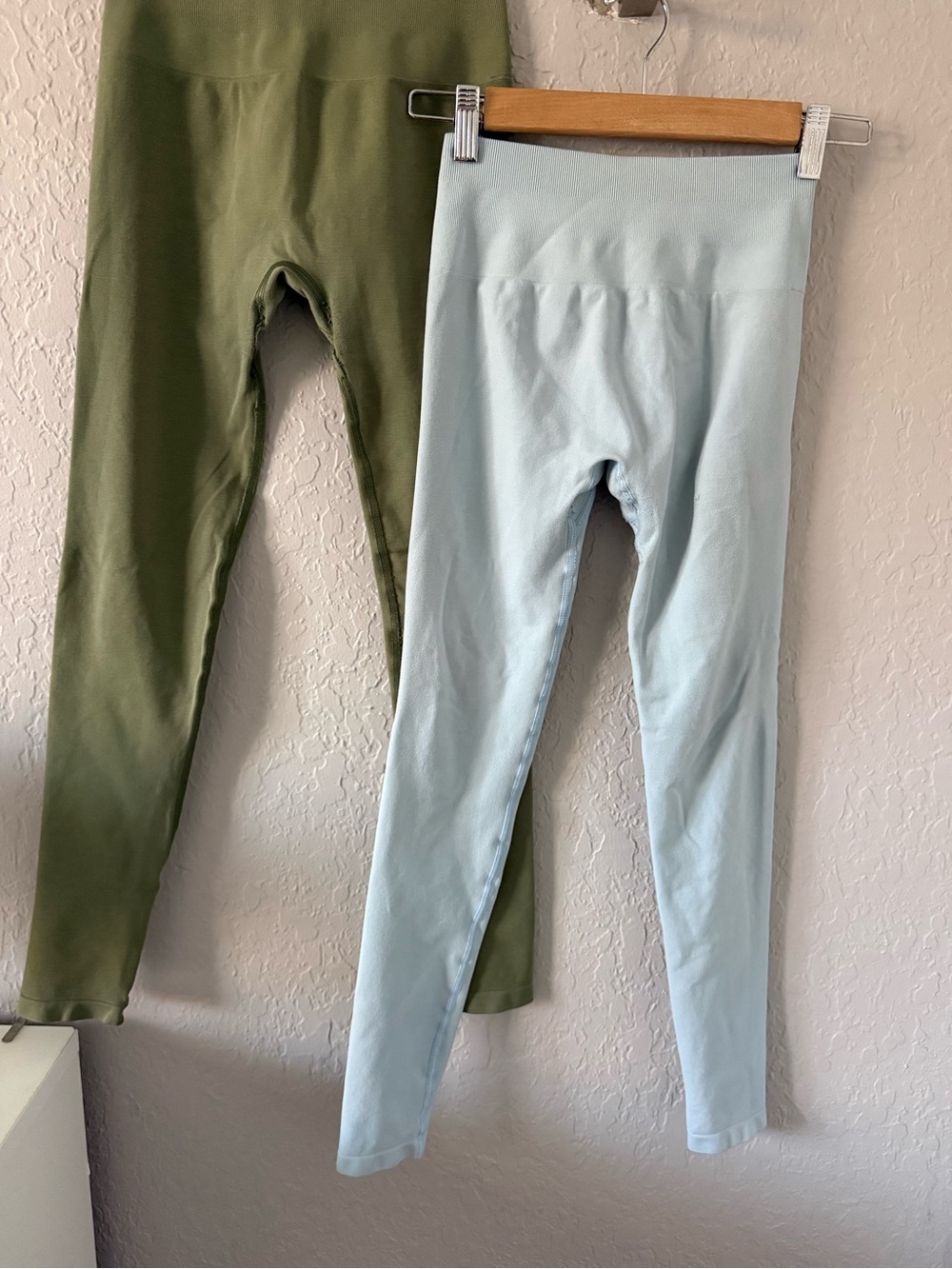 Alphalete Kids Leggings in Light Blue and Olive *Needs Repair*